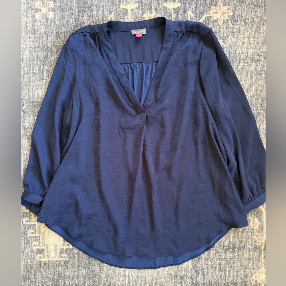 Vince Camuto Deep Navy V-Neck Long Sleeve Blouse Large